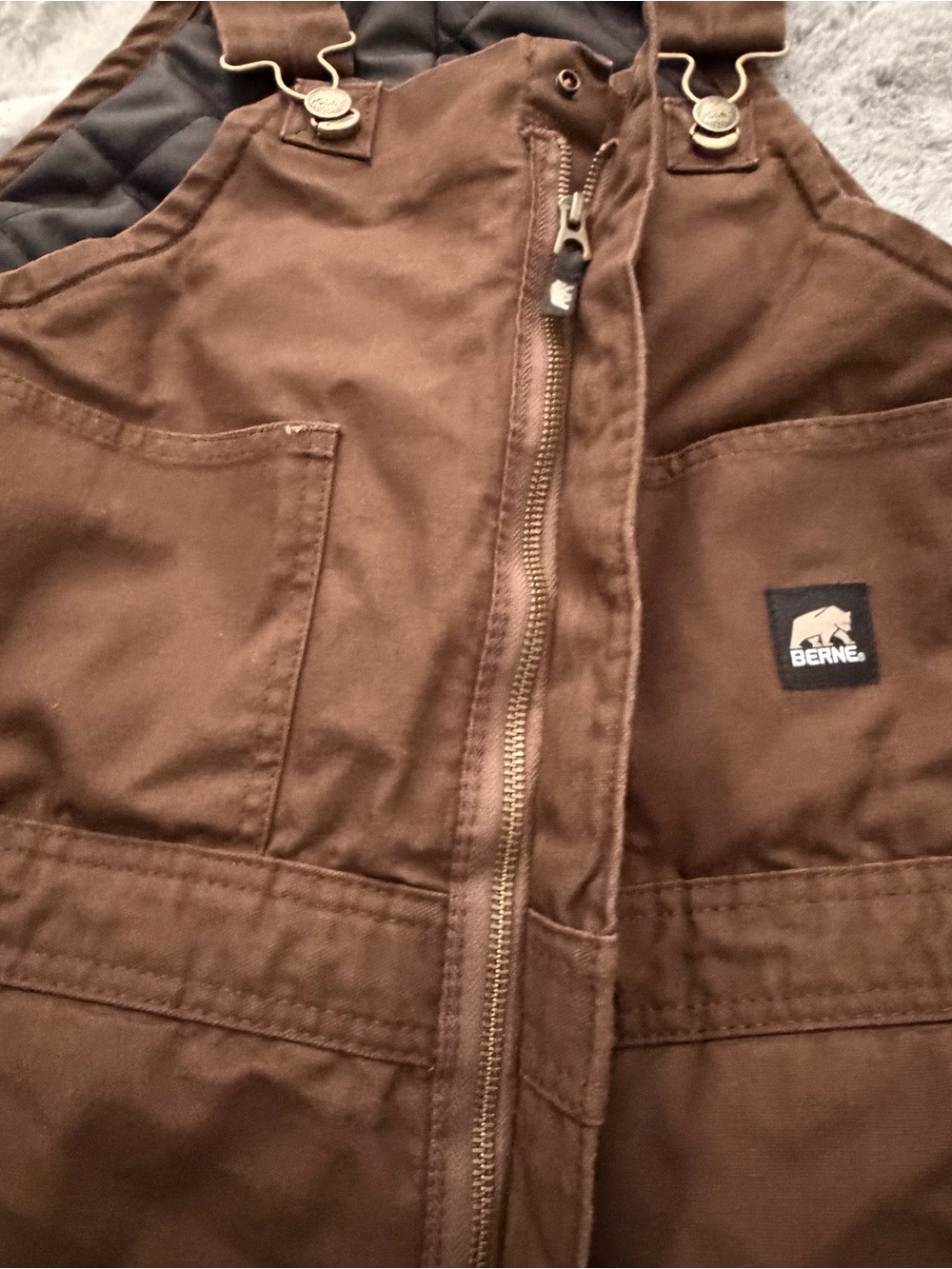 Berne Deluxe Insulated Duck Bib Overalls in Bark Brown - Men's Size Large Short - Picture 5 of 16